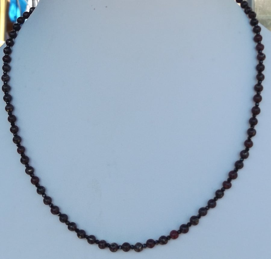 Red marcasite and black spinel 19" necklace