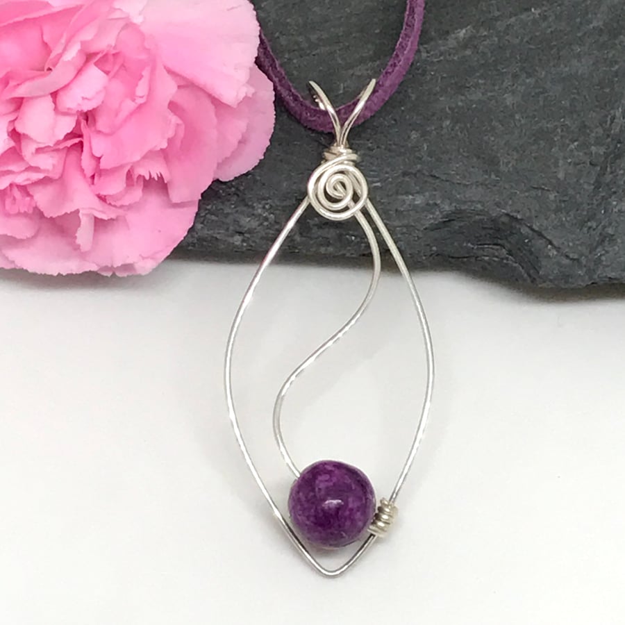 Sterling Silver and Purple Jasper Pendant, Gift For Her