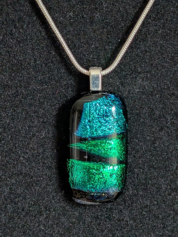 Green Dichroic Fused Glass Pendant Necklace new and handmade in UK