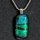 Green Dichroic Fused Glass Pendant Necklace new and handmade in UK