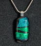 Green Dichroic Fused Glass Pendant Necklace new and handmade in UK