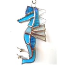 Seahorse Stained Glass Suncatcher Aqua Handmade 031