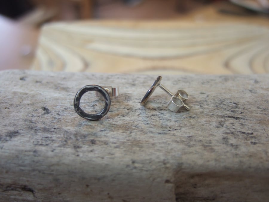 Oxidised Sterling Silver Circle Studs