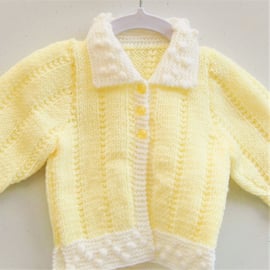 Hand Knitted Yellow and White Baby Cardigan With a Bobble Pattern, Baby Gift