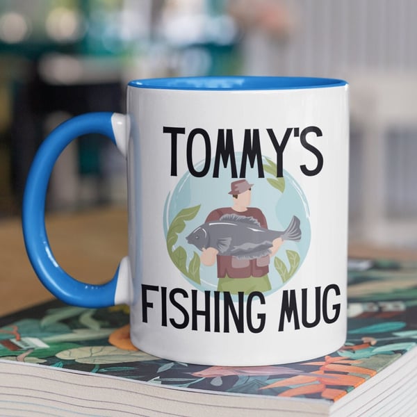 Personalised NAME Fishing Mug Customise Add Text To Mug Personalised Gift 
