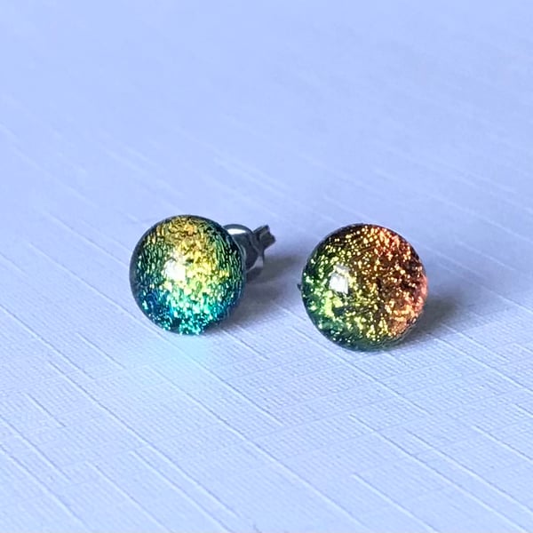 Fused Dichroic Glass Button Earrings