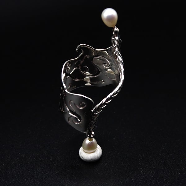 Lisaura ring- recycled silver statement ring, sterling silver pearl twisted ring