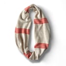 Ecru Infinity Scarf with Orange ticking stripe