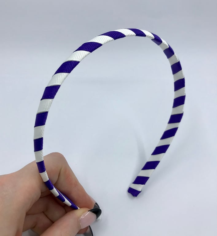 School Purple and White 1.8cm striped Hairband