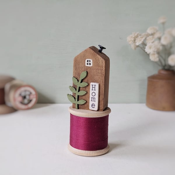 Tall Wooden House on a Vintage Bobbin 'Home' 