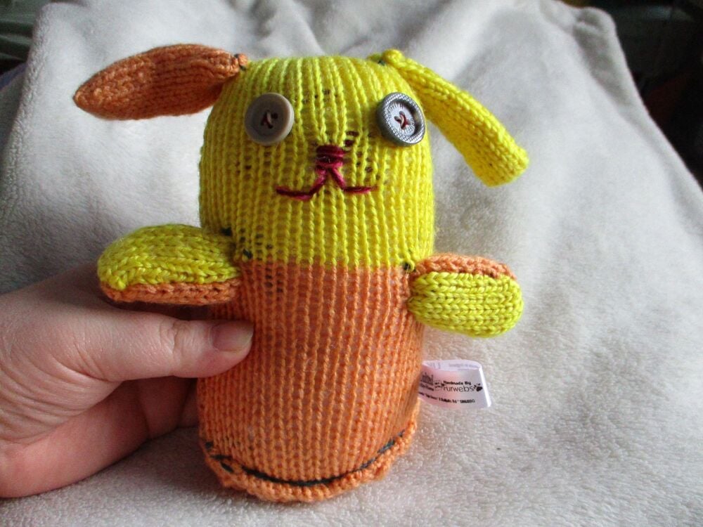Orange and Yellow Midi Puppy Dog with Greyish Beige Eyes Knitted By KM