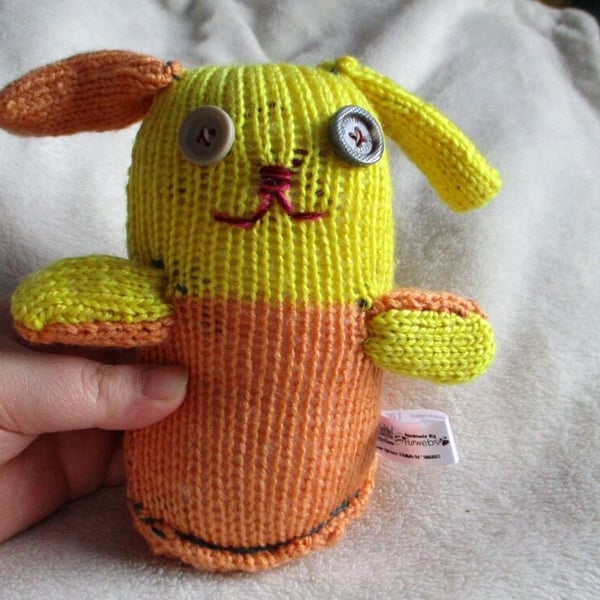Orange and Yellow Midi Puppy Dog with Greyish Beige Eyes Knitted By KM