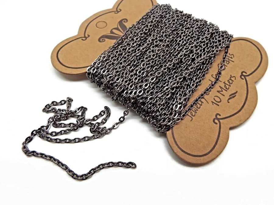 Gunmetal Chain, 3x2.2x0.6mm Cable Link, Iron Jewellery Findings, 10 Metre Pack