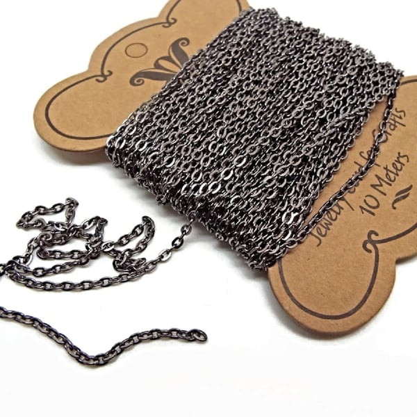Gunmetal Chain, 3x2.2x0.6mm Cable Link, Iron Jewellery Findings, 10 Metre Pack