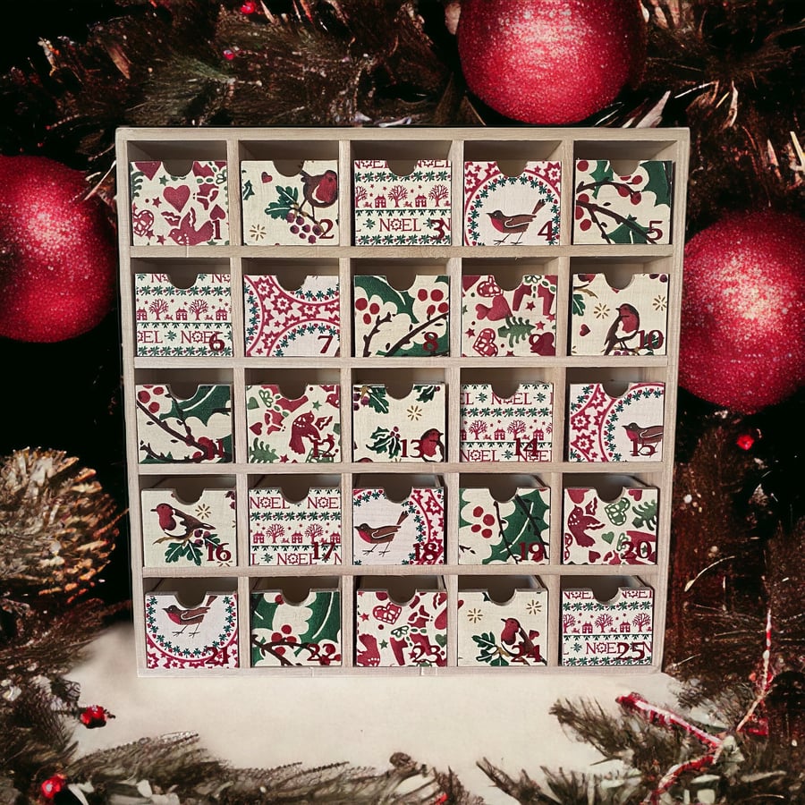 Wooden Advent Calendar, Emma Bridgewater inspired, refillable drawers, Christmas