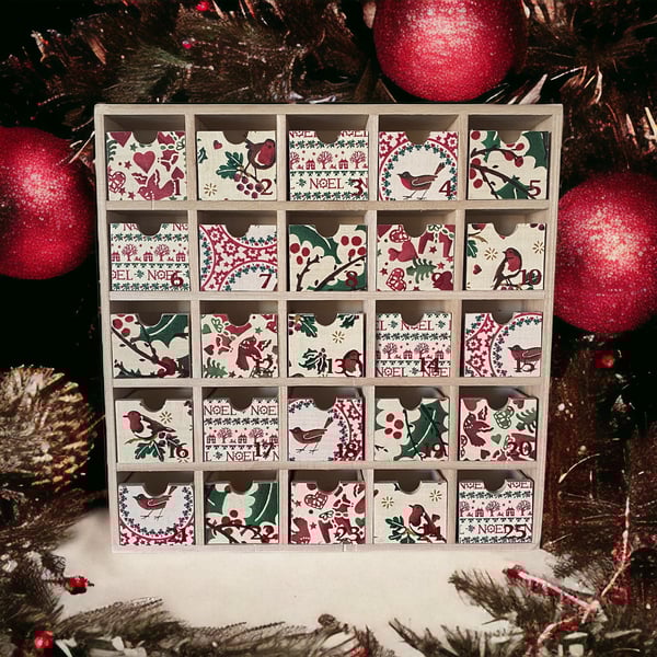 Wooden Advent Calendar, Emma Bridgewater inspired, refillable drawers, Christmas