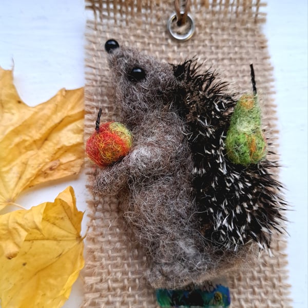 Needle Felted Hedgehog Brooch 