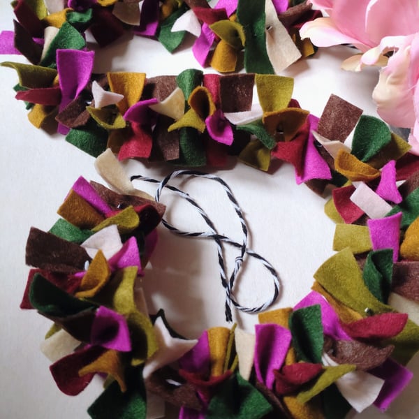 Felt Tinsel Garland, Confetti Bunting, Eclectic Bohemian Party Decor, 190cm.