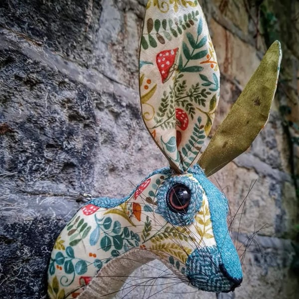 Faux hare head in magucal woodland fabric - Miss Hecate by Crafted Creatures