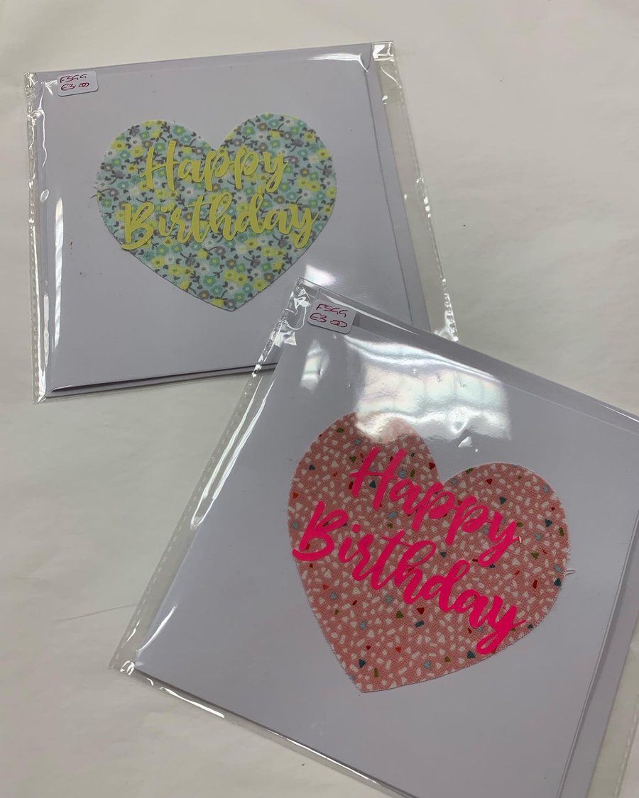 Floral fabric Heart Happy Birthday card