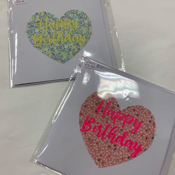 Floral fabric Heart Happy Birthday card