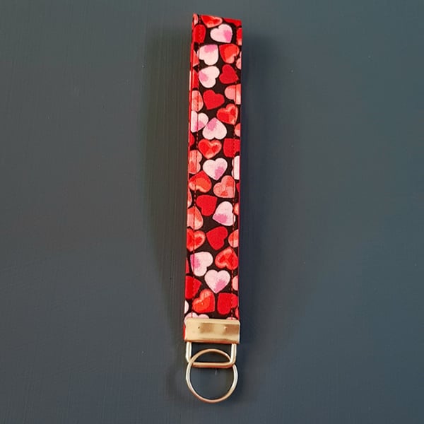 Handmade Heart Print Wristlet Keyring - Fabric Keyfob