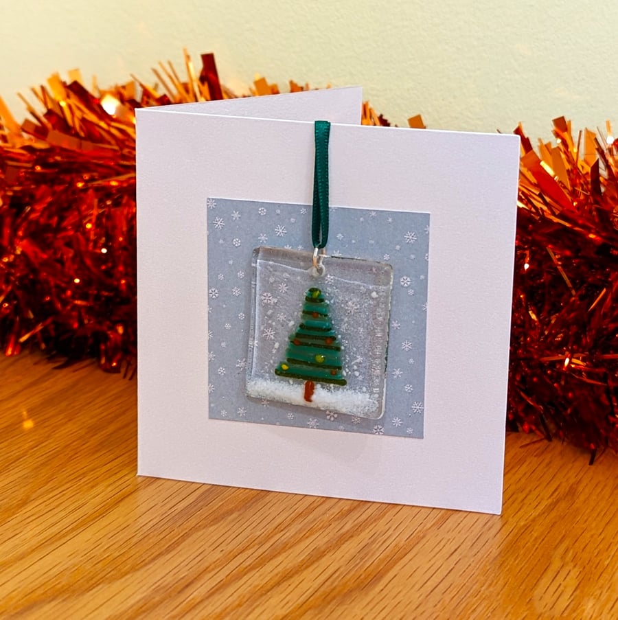 Fused Glass Christmas Tree Card Hanger Decoration