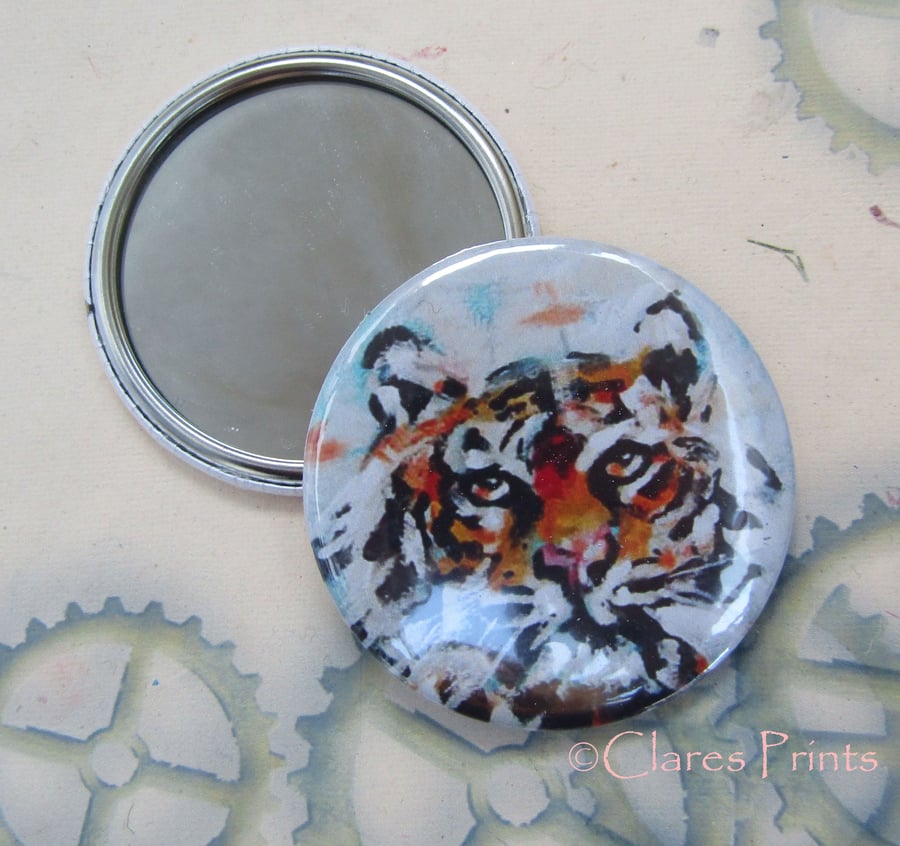 Tiger Art 58mm Pocket Mirror Animal Cats 