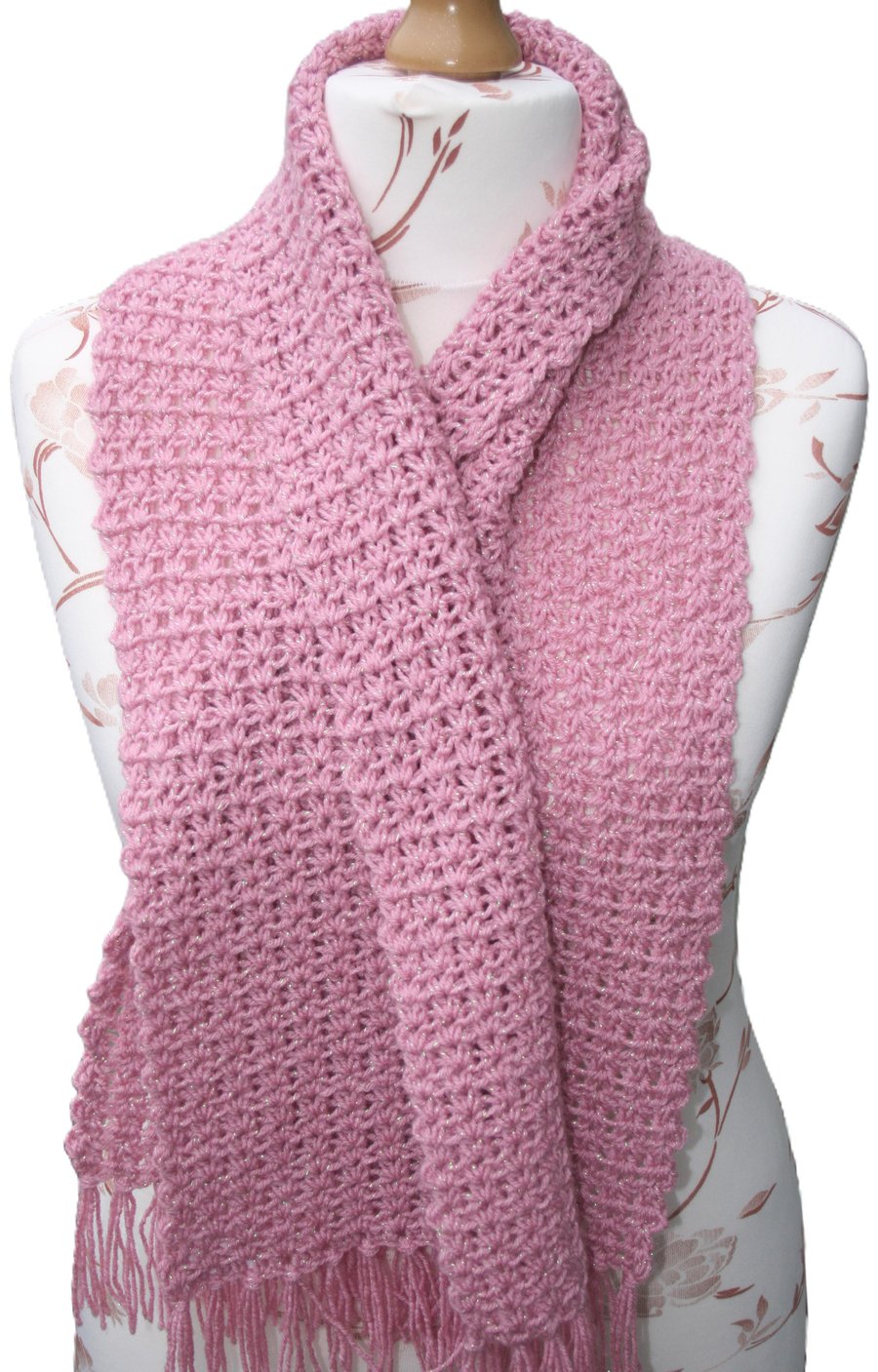 Pretty Crochet Sparkle Scarf (Rose Shade)
