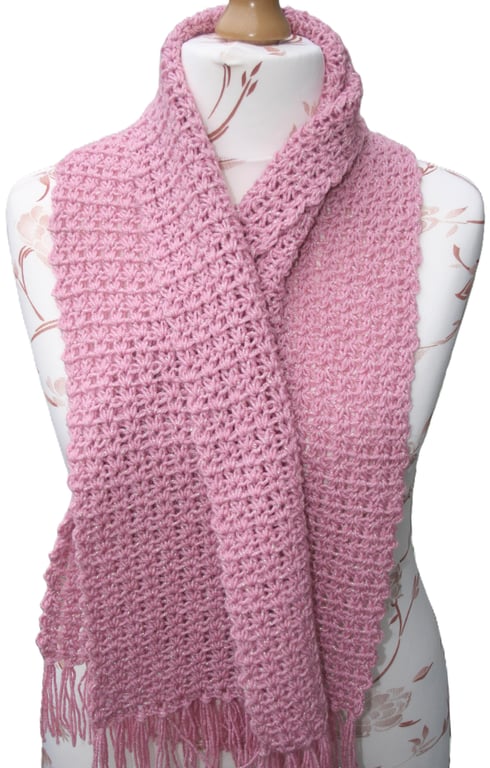 Pretty Crochet Sparkle Scarf (Rose Shade)
