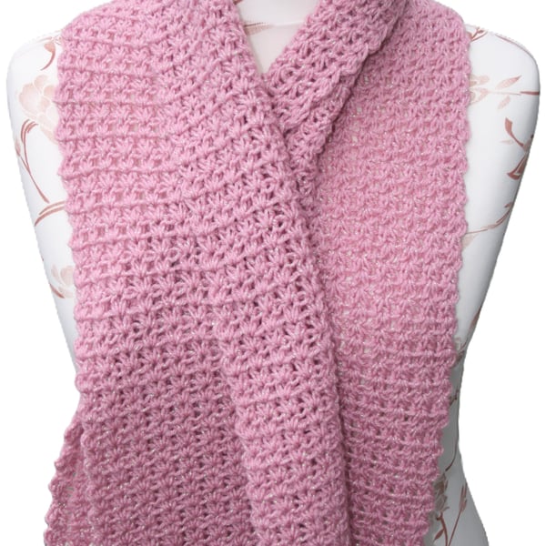 Pretty Crochet Sparkle Scarf (Rose Shade)