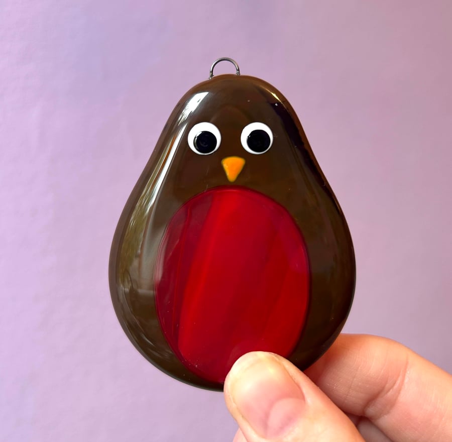 Fused Glass Robin Festive Decoration