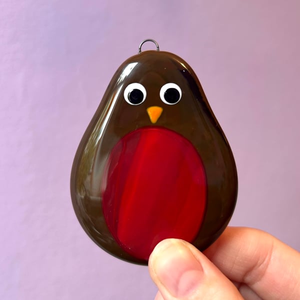 Fused Glass Robin Festive Decoration