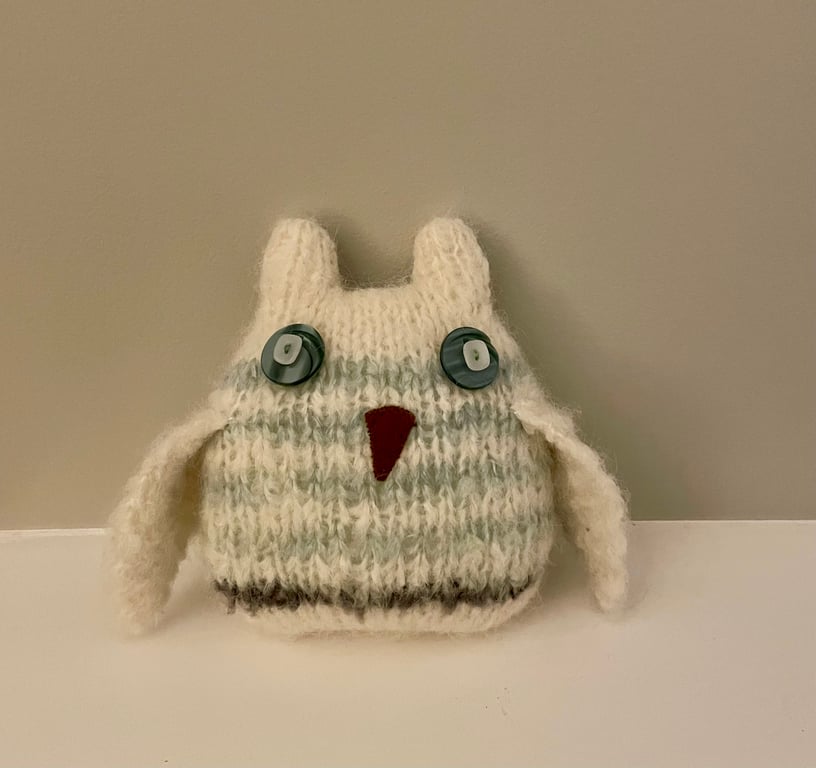 White thick mohair knitted owl  