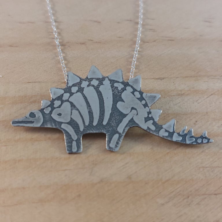 Sterling Silver Stegosaurus Fossil Necklace (SKU060625)