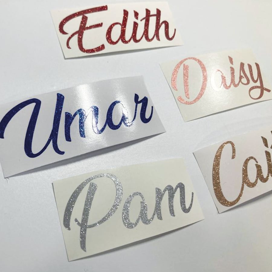 Personalised Multiple Colour and sizes Glitter Name Vinyl Wedding Sticker 