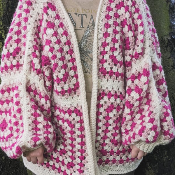 Large granny square crochet pattern cardigan 