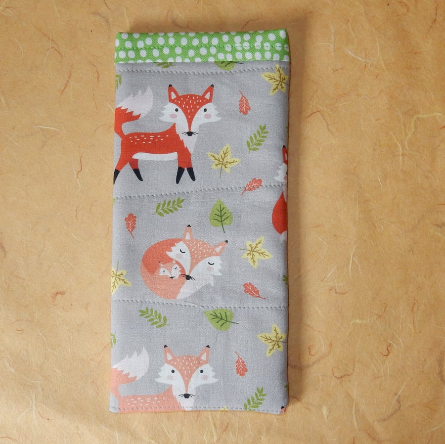 Slip in glasses case foxes and leaves