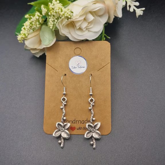 Antique Finish Silver Toned Daisy Filigree Drop Earrings - 925 Silver Ear Wires