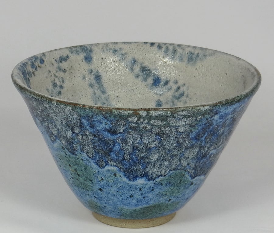 Blue and white stoneware bowl - handmade pottery