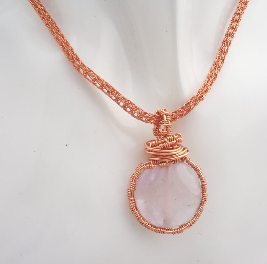 Fluorite Wire Wrapped Pendant with Viking Knit Chain, Wire Wrapped Necklace