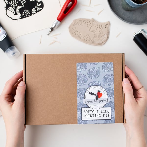 Lino printing kit with softcut blocks