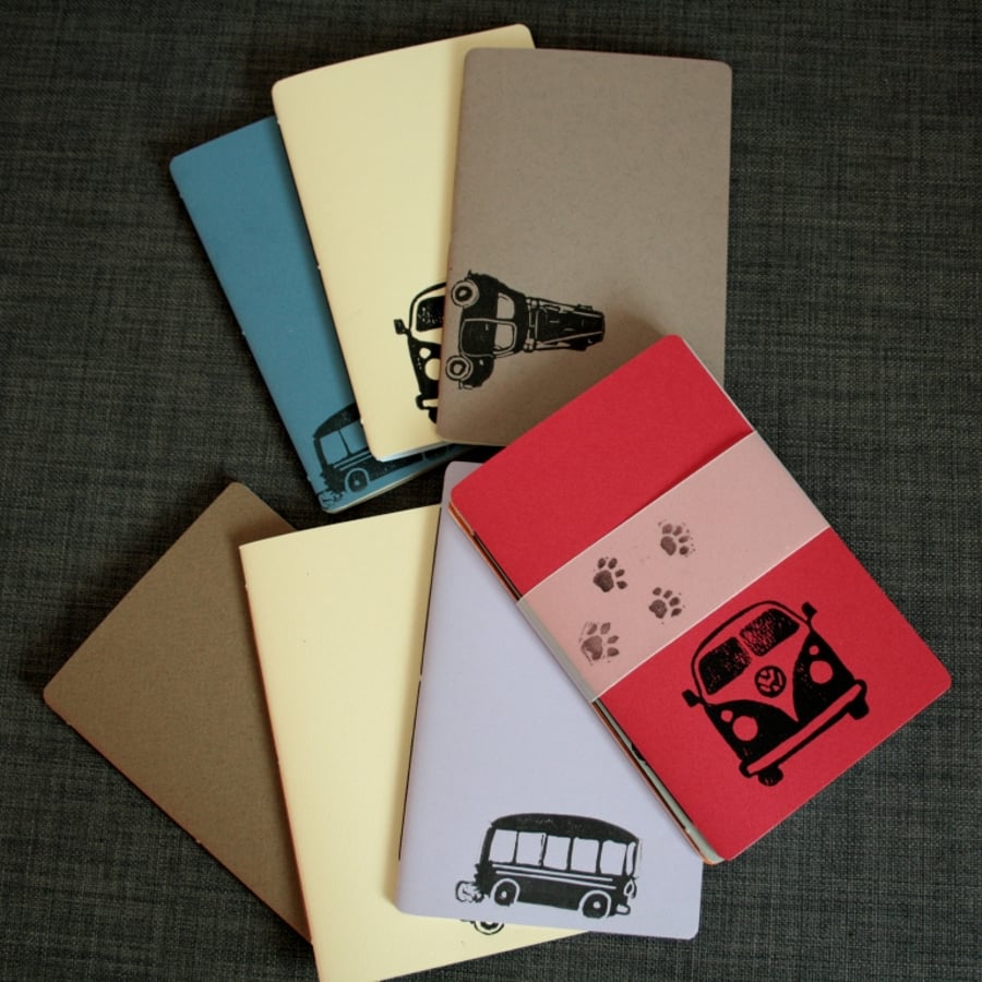3 x Travel Notebook, Set of Three Jotter Journals, Car themed