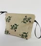 Linen Makeup Bag Mediterranean Olives Print; Hand printed Clutch Bag - Image 3