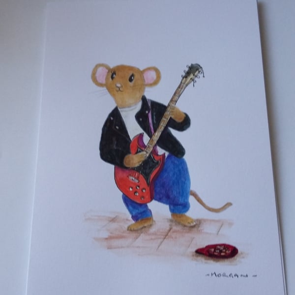 HAND PAINTED WATER COLOUR CARD  THE LITTLE MICE