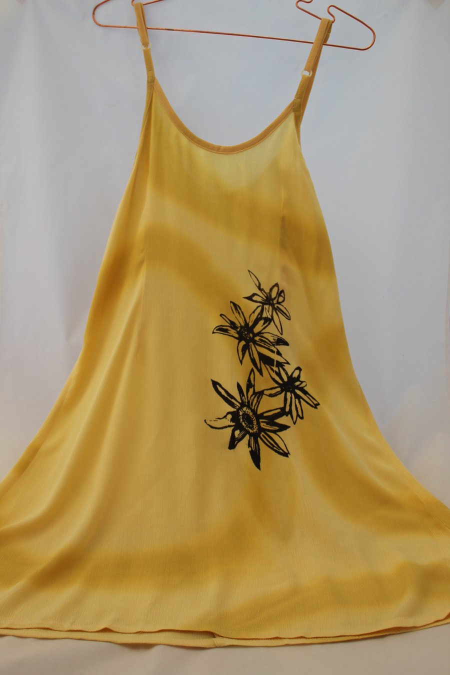 Vintage 90's Ladies yellow floral strappy handprint dress,Summer,re worked dress