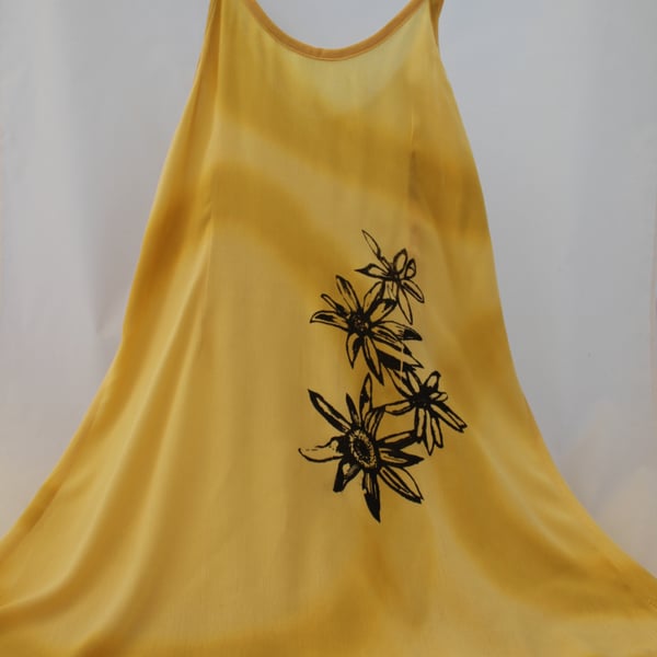 Vintage 90's Ladies yellow floral strappy handprint dress,Summer,re worked dress