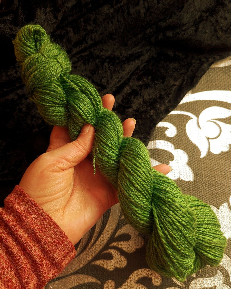 Festive Greens hand spun yarn – wool-silk blend - 190 yards