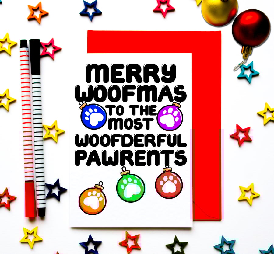 Christmas Card for Dog Parents, Mum, Dad From Furry Children, Fur Babies, Pets