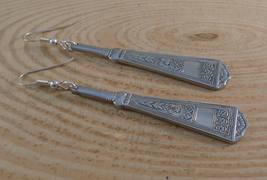 Upcycled Silver Plated Diamond Sugar Tong Handle Earrings SPE042012